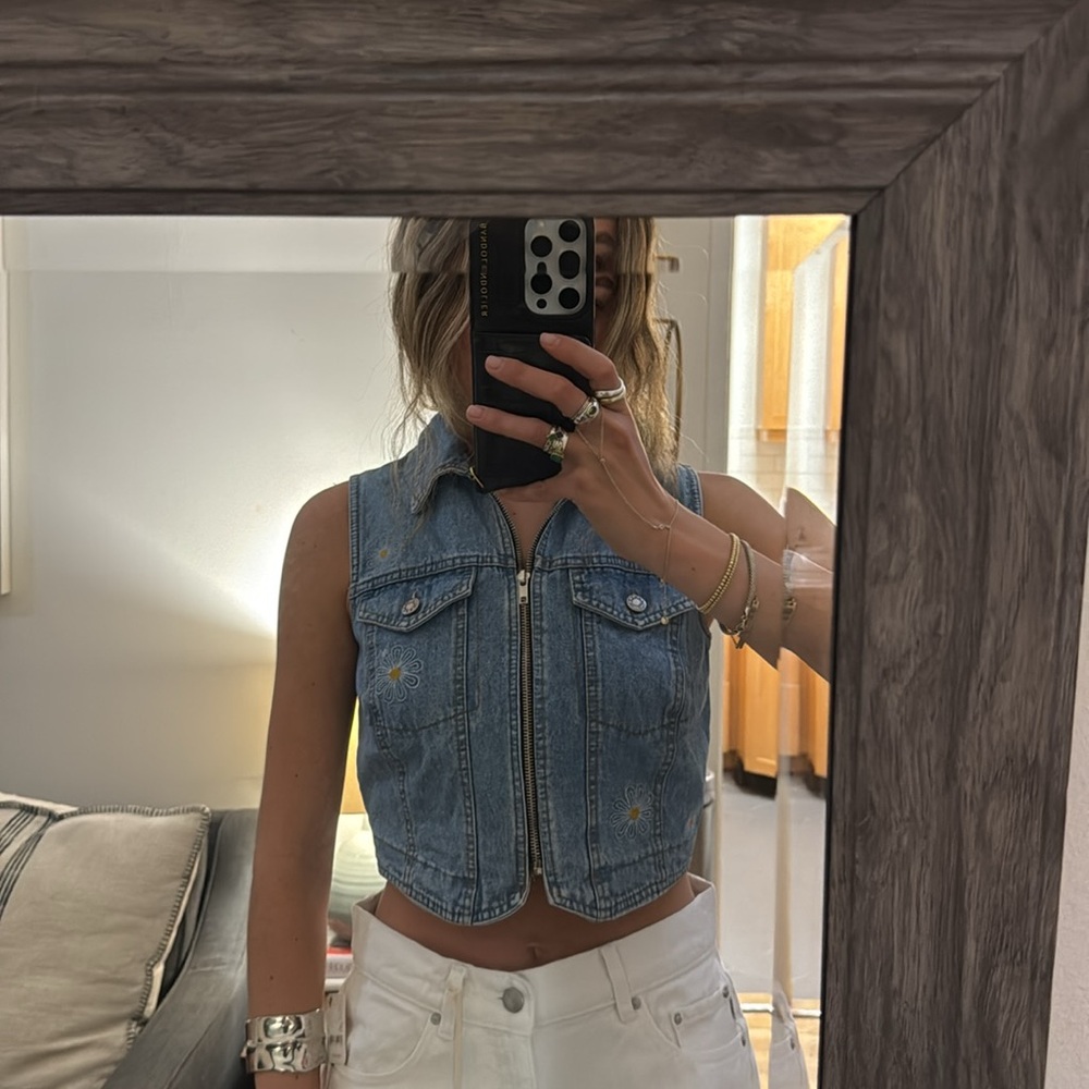 Vintage denim top with daisy embroidery